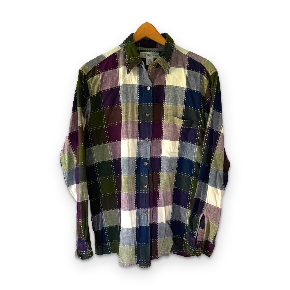 Vintage Chrysantheme Sashiko Stitch Shirt Womens Large Patchwork Style Button Up